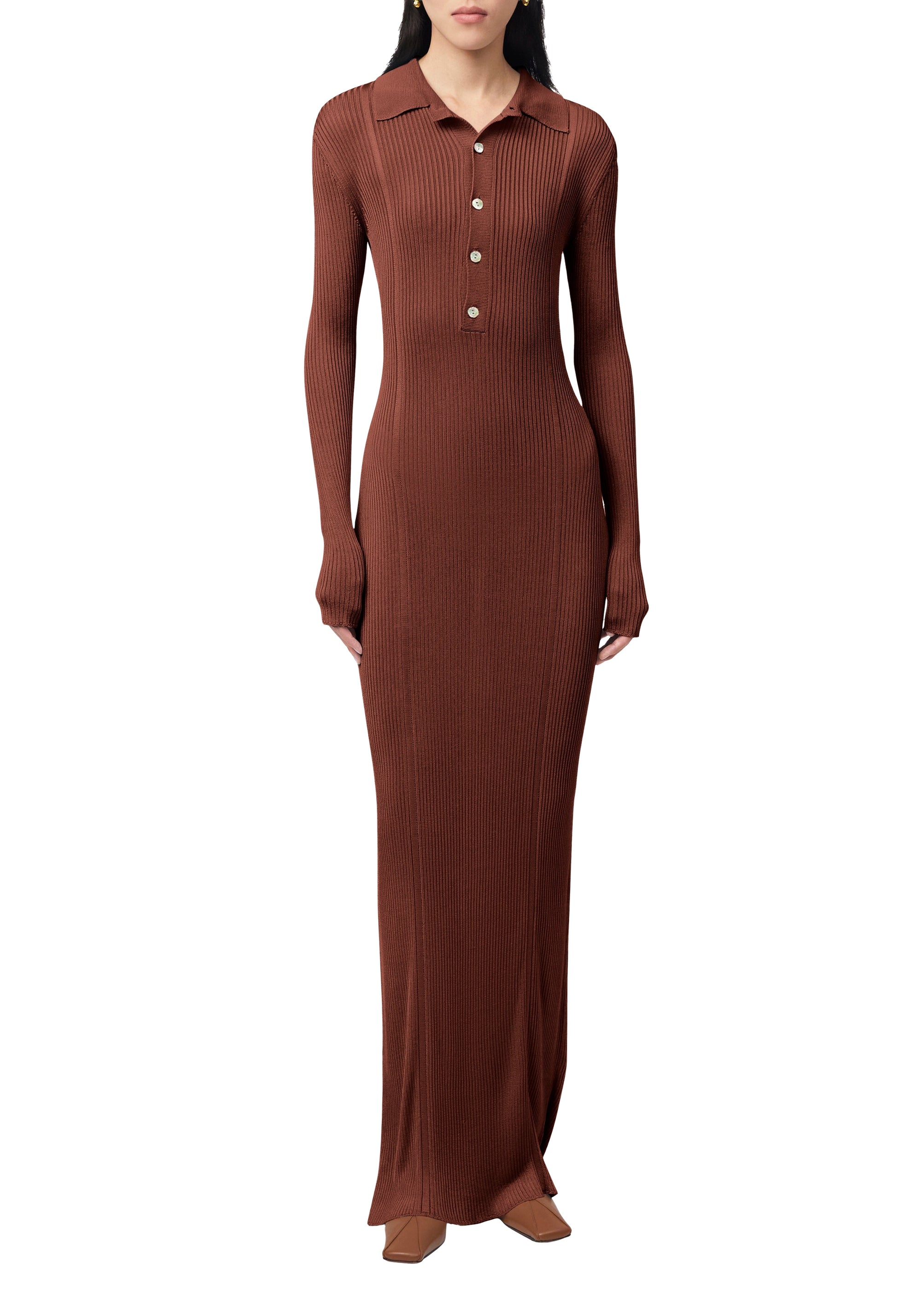 Glenn ribbed polo dress - Chocolate