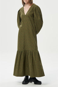 V-neck maxi dress in printed cotton - Avocado