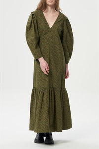 V-neck maxi dress in printed cotton - Avocado