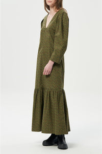 V-neck maxi dress in printed cotton - Avocado