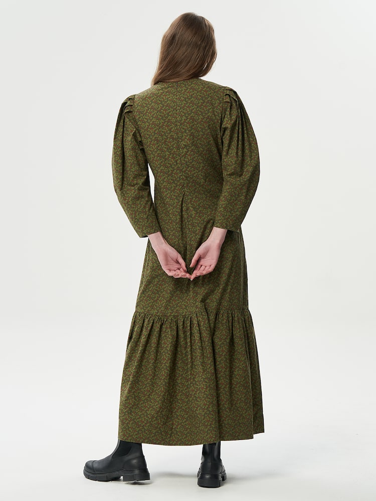 V-neck maxi dress in printed cotton - Avocado