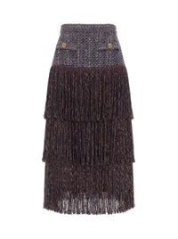 Fringed tweed skirt - Prugna