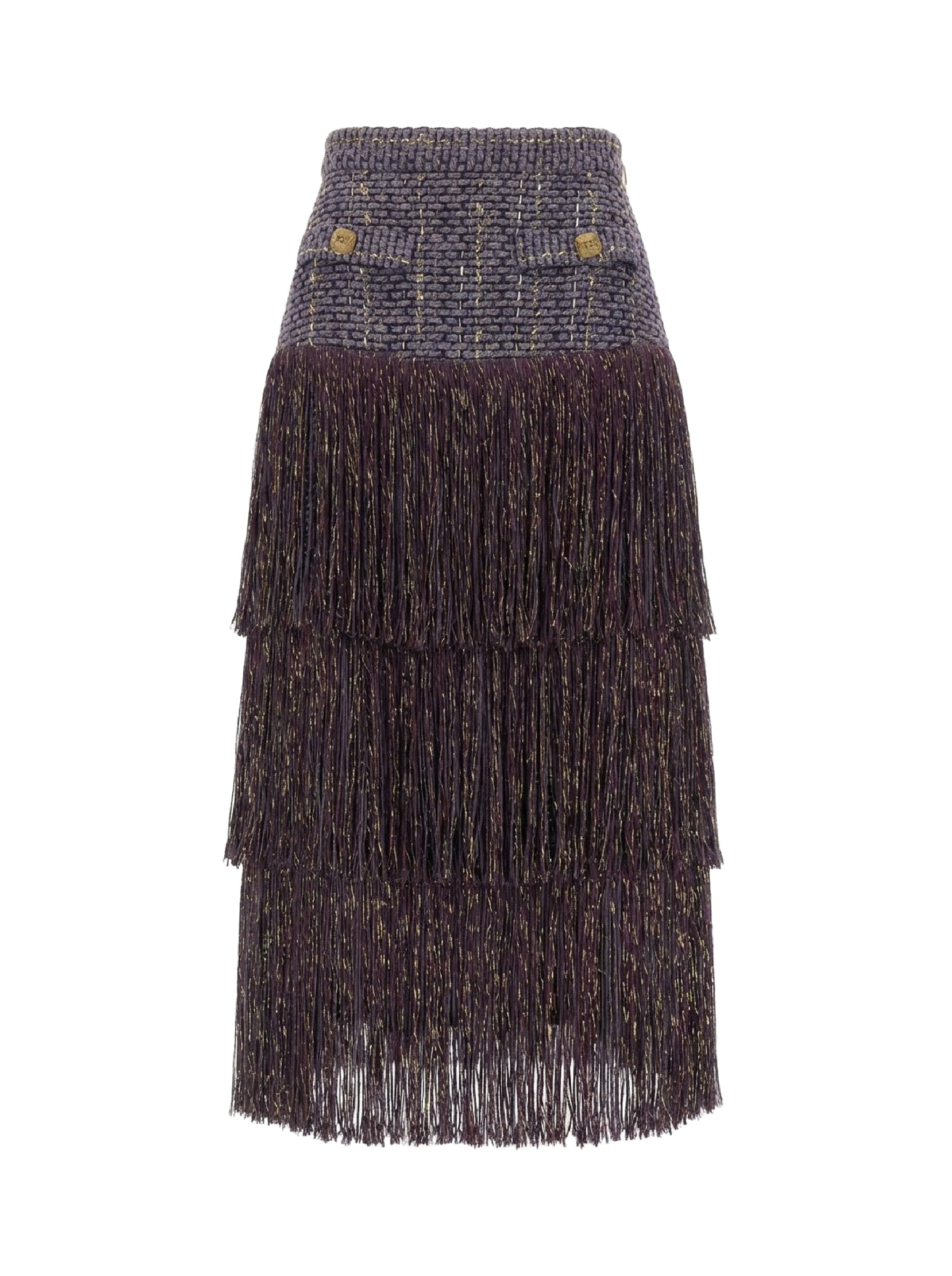 Fringed tweed skirt - Prugna