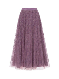 Jupe longue à broderie perlée en tulle - Candy Violet