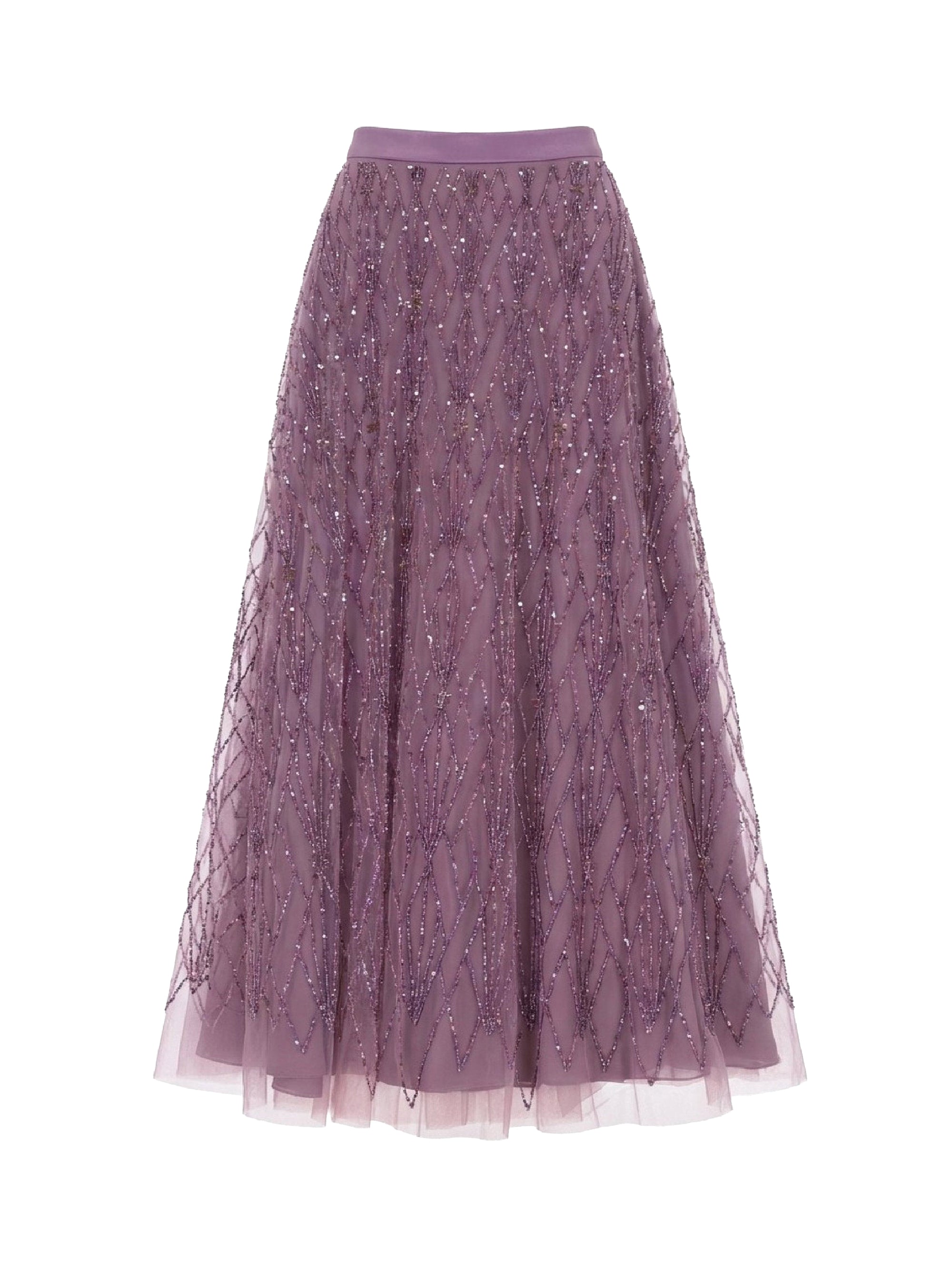 Jupe longue à broderie perlée en tulle - Candy Violet