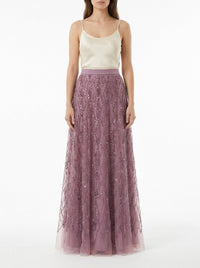 Jupe longue à broderie perlée en tulle - Candy Violet
