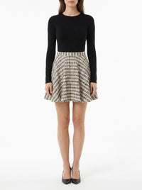 Flared midi skirt with woven tweed pattern - Burro & Nero