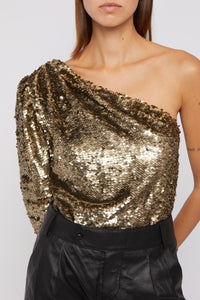 T-shirt Goldie asymétrique à sequins - Gold