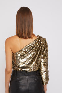T-shirt Goldie asymétrique à sequins - Gold