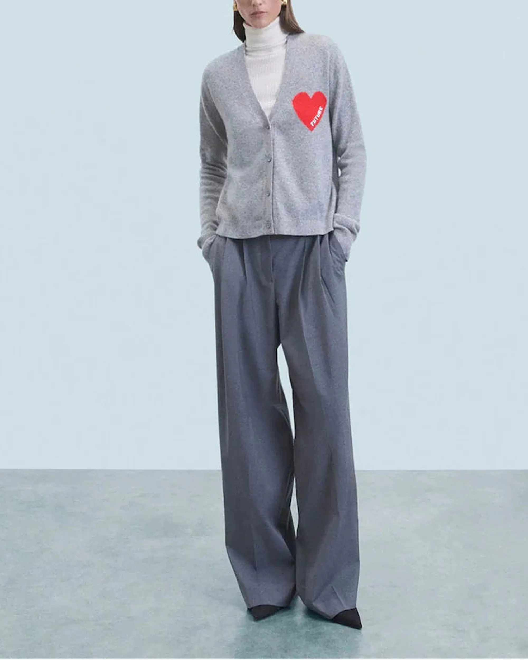 Cardigan Coeur Léger en cachemire - Gris Chiné Foncé