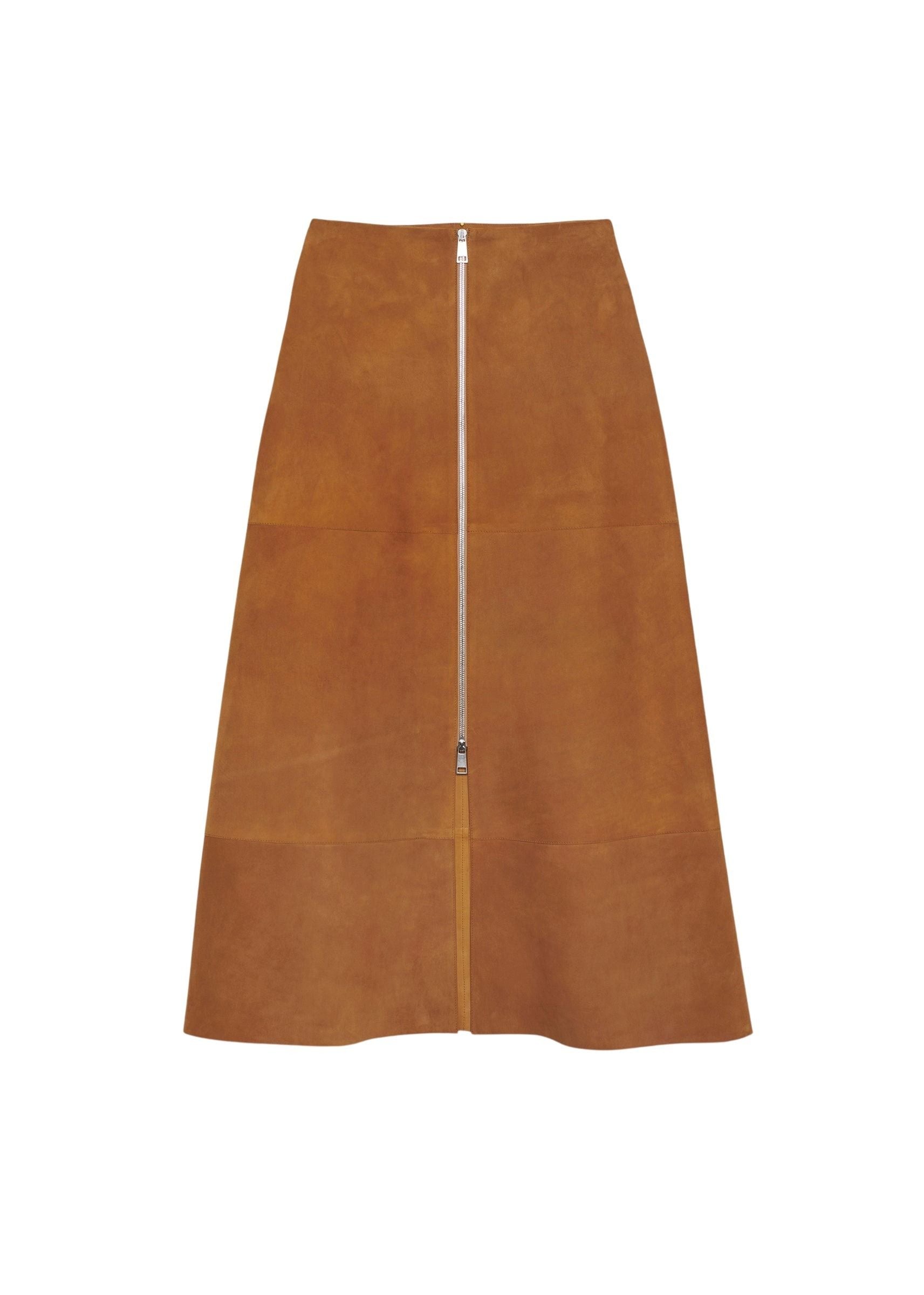 Jupe longue Guinea en cuir - Camel