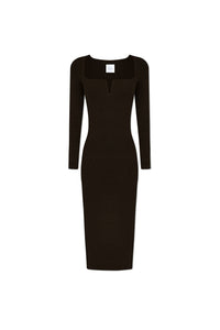 Robe midi Freya à manches longues - Chocolate