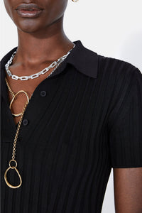 Rhea Lounge Short Sleeve Henley Top - Black