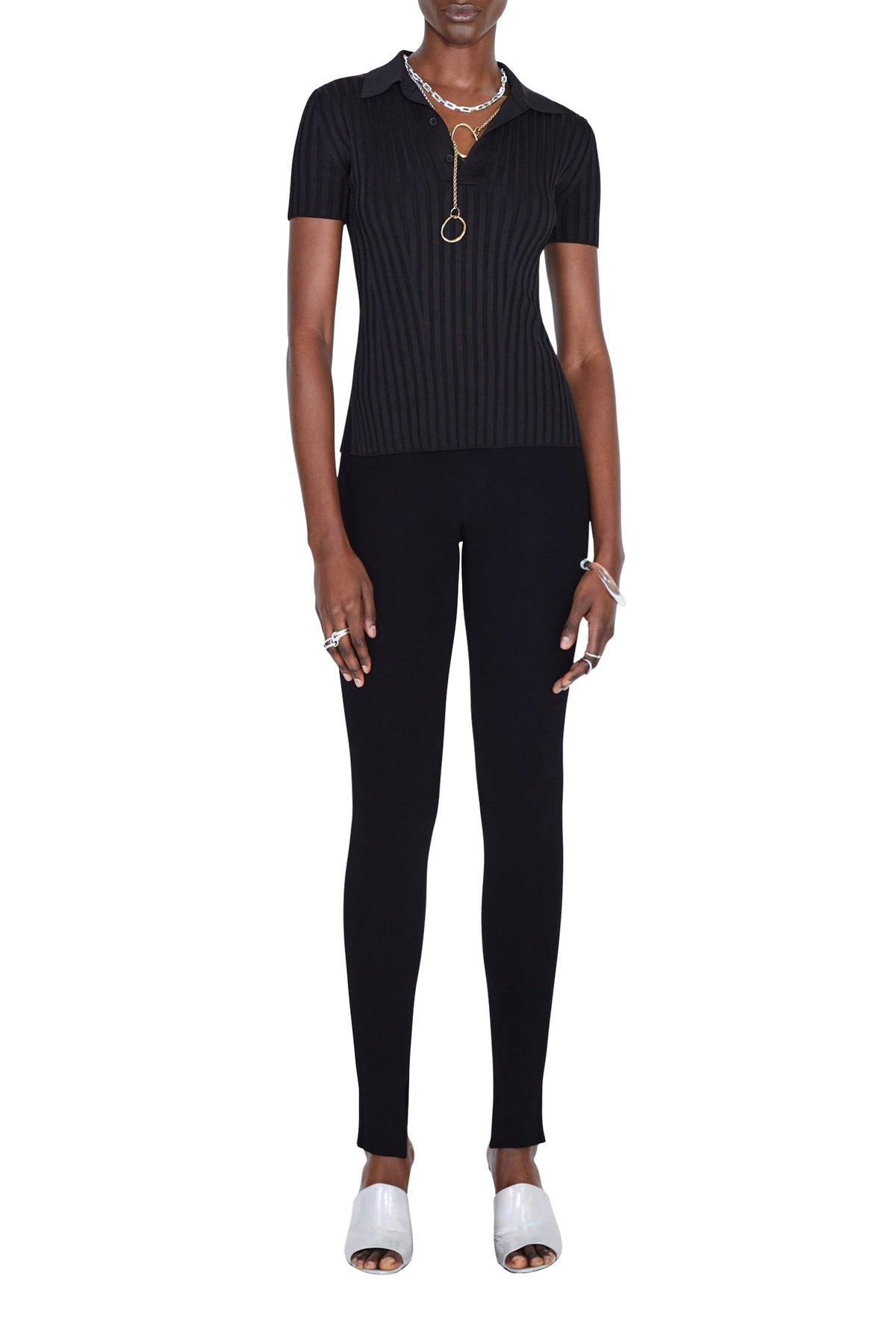 Rhea Lounge Short Sleeve Henley Top - Black