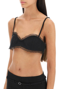 Brassière volantée à fines bretelles en coton - Black