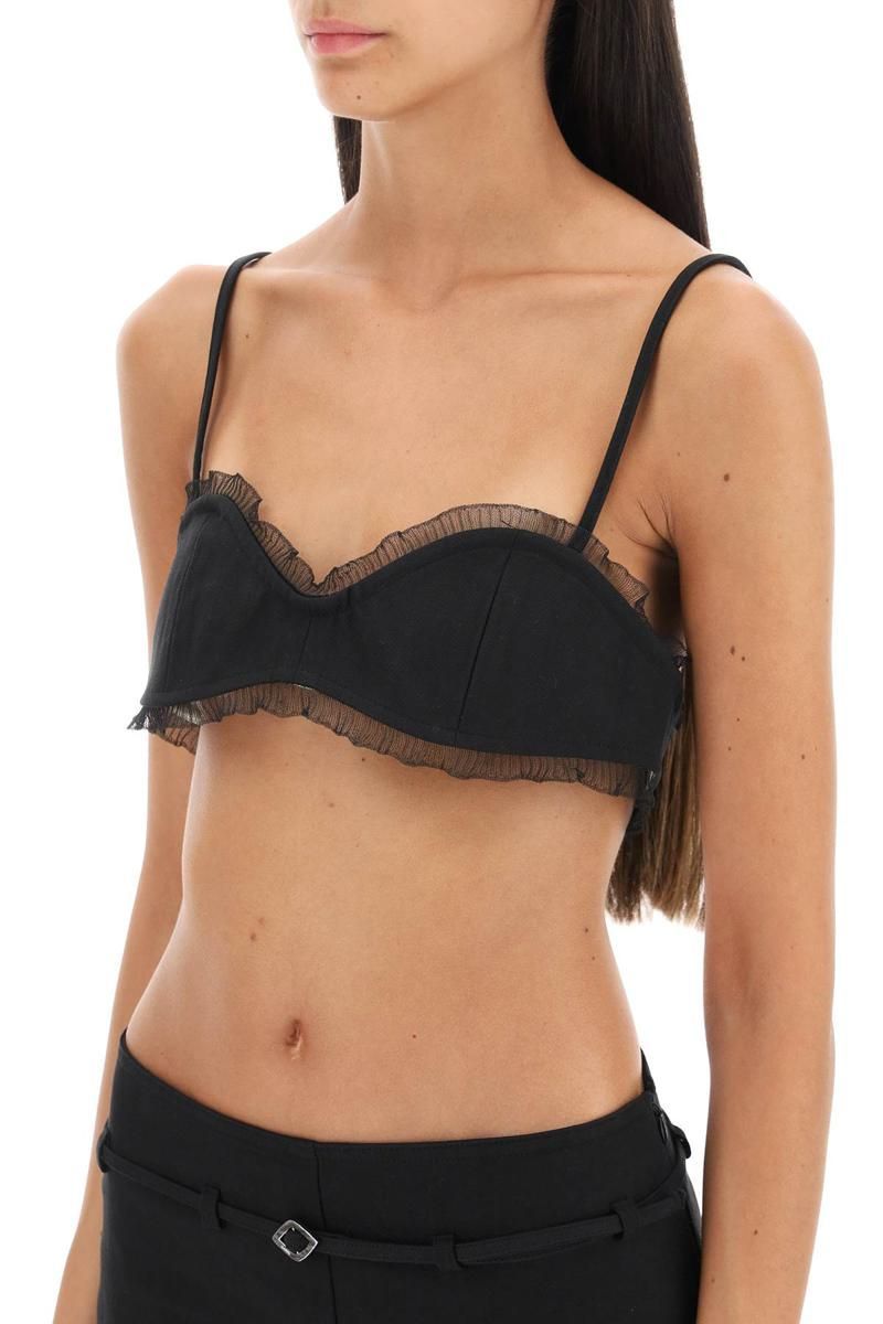 Brassière volantée à fines bretelles en coton - Black