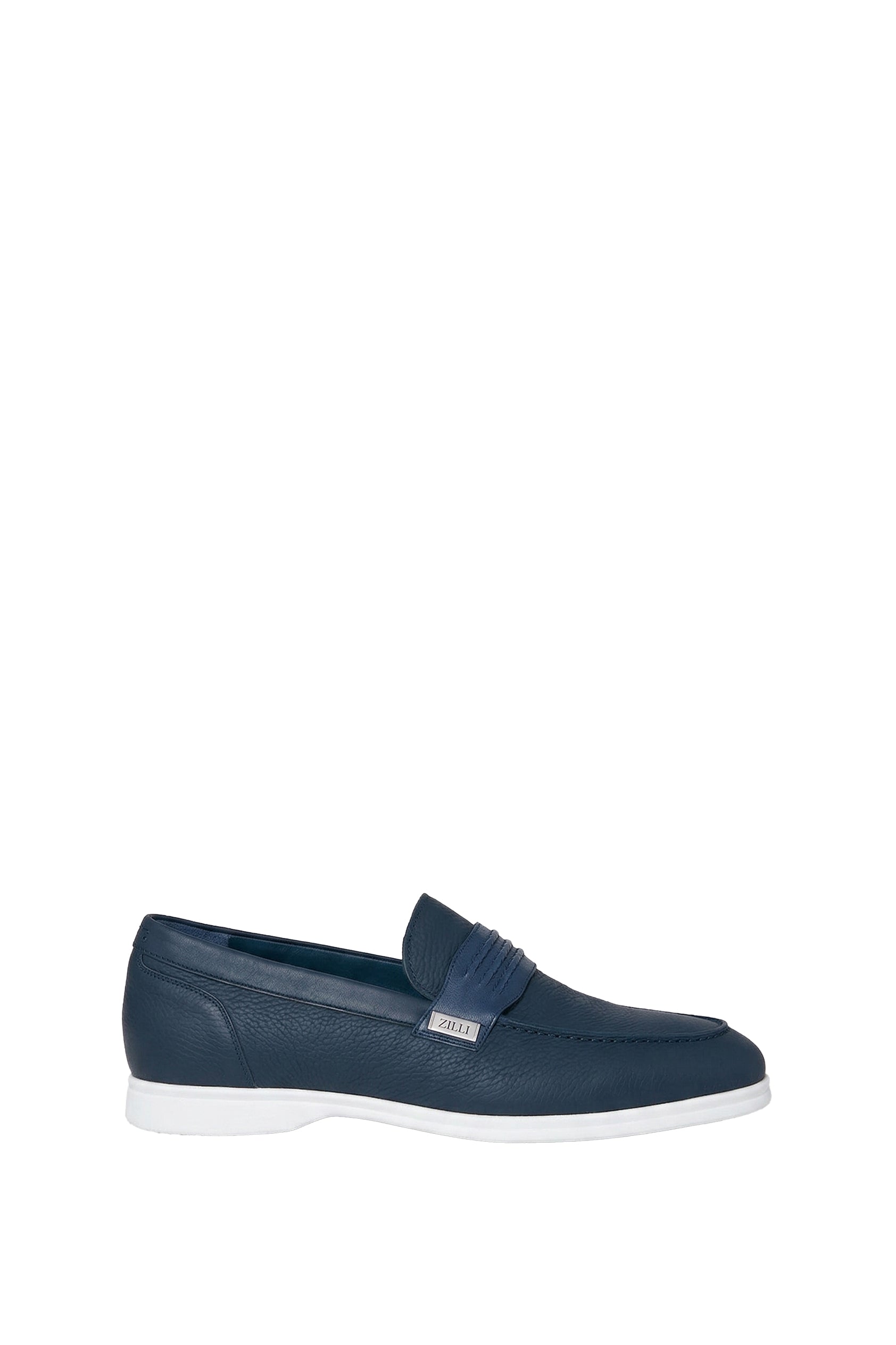 Mocassins à bande texturée en cuir exotique - Bleu & Blanc