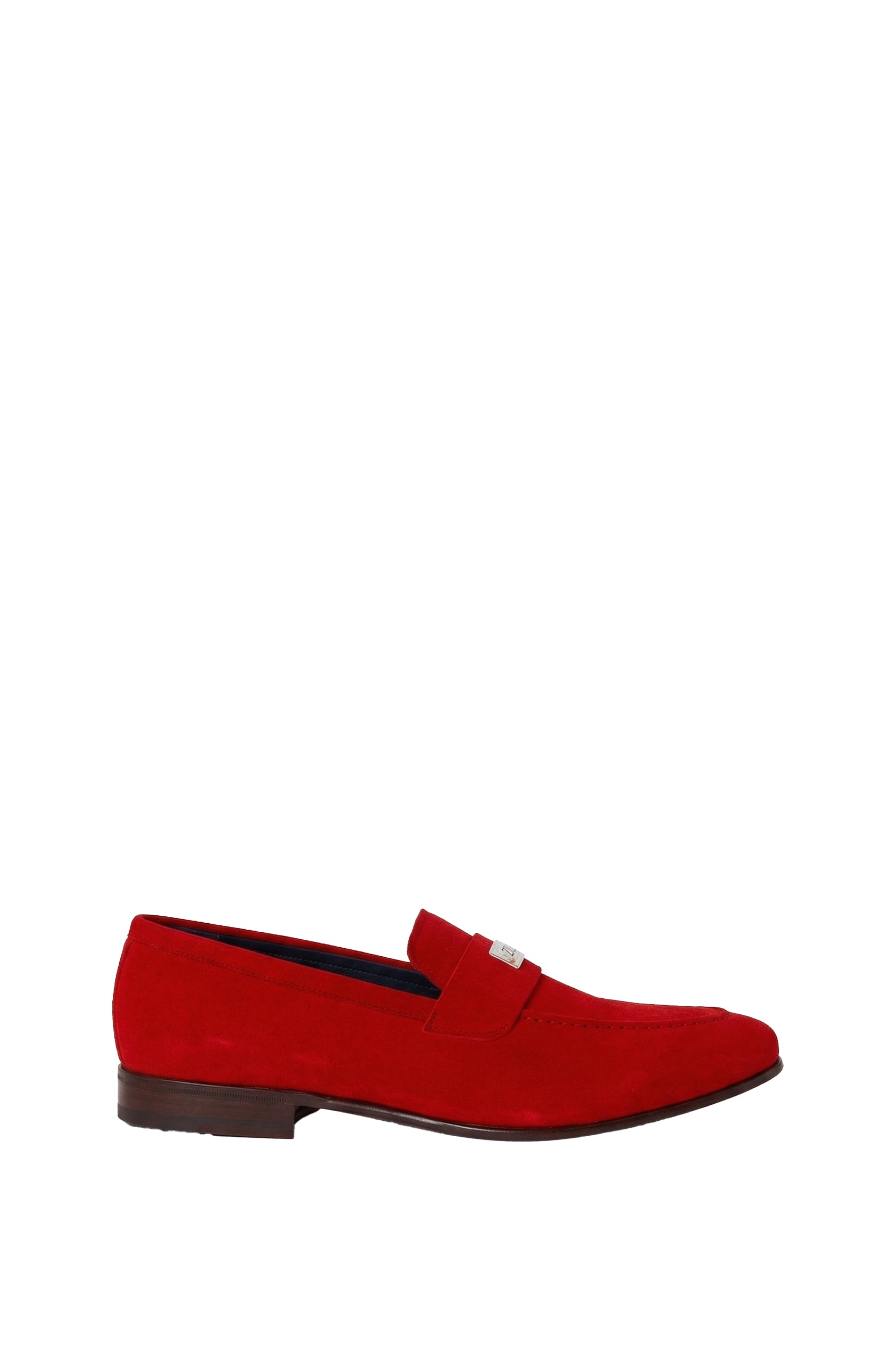 Mocassins à détail métallique en daim - Rouge