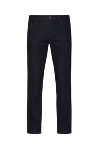 Jean surpiqûres cuir mélangé - Bleu & Marron