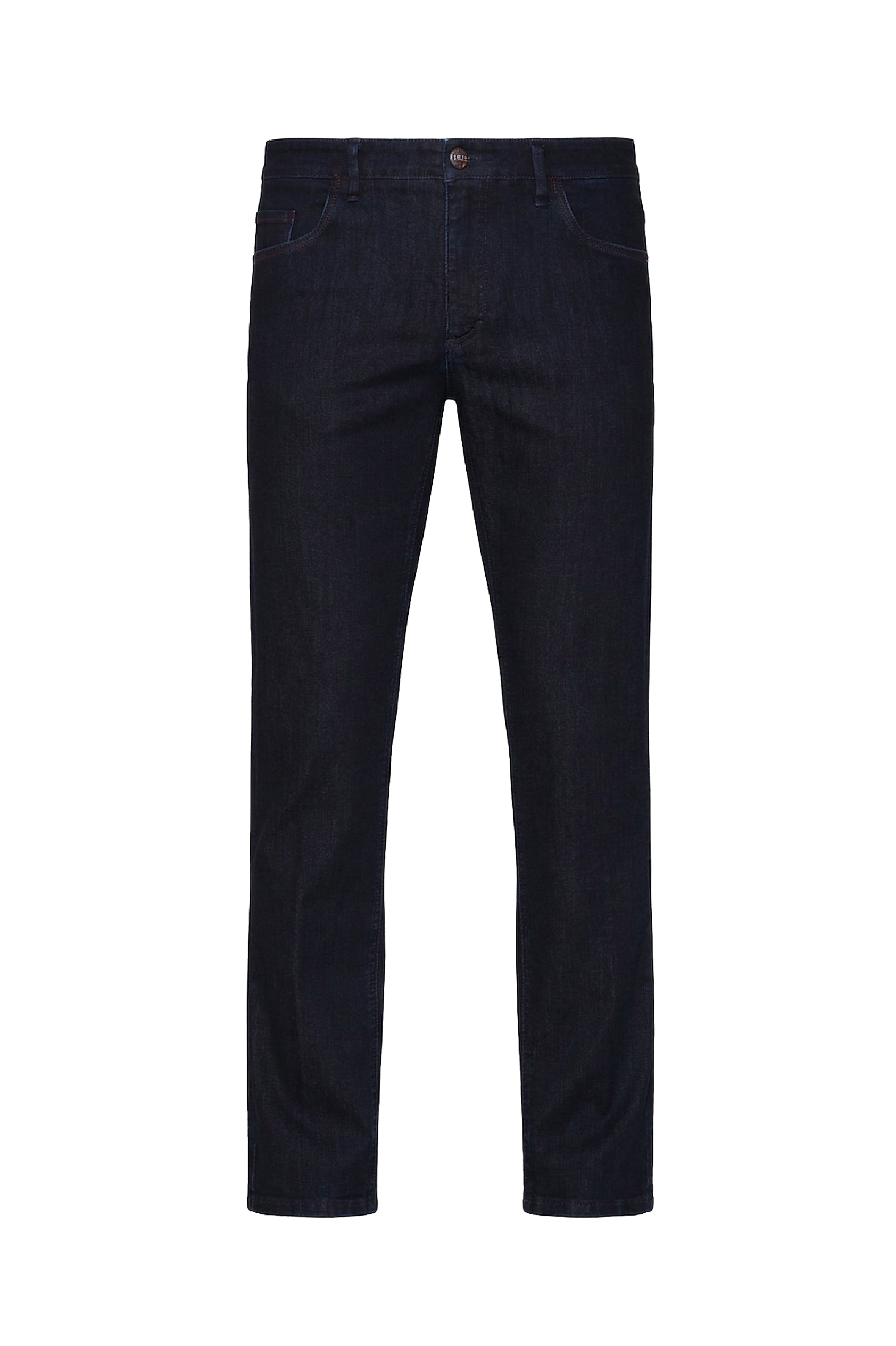 Jean surpiqûres cuir mélangé - Bleu & Marron