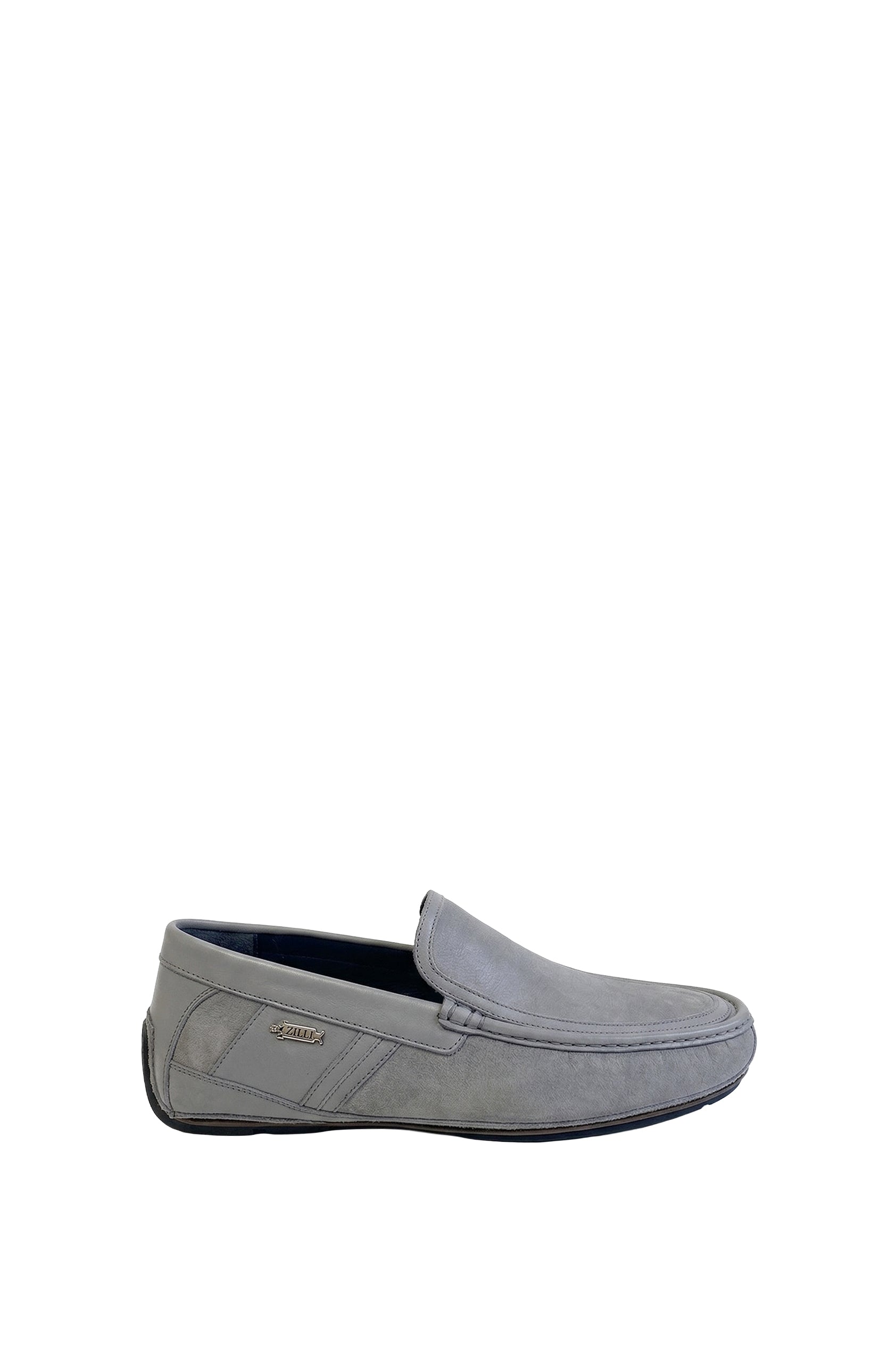Mocassins à languette en cuir et daim - Gris & Bleu