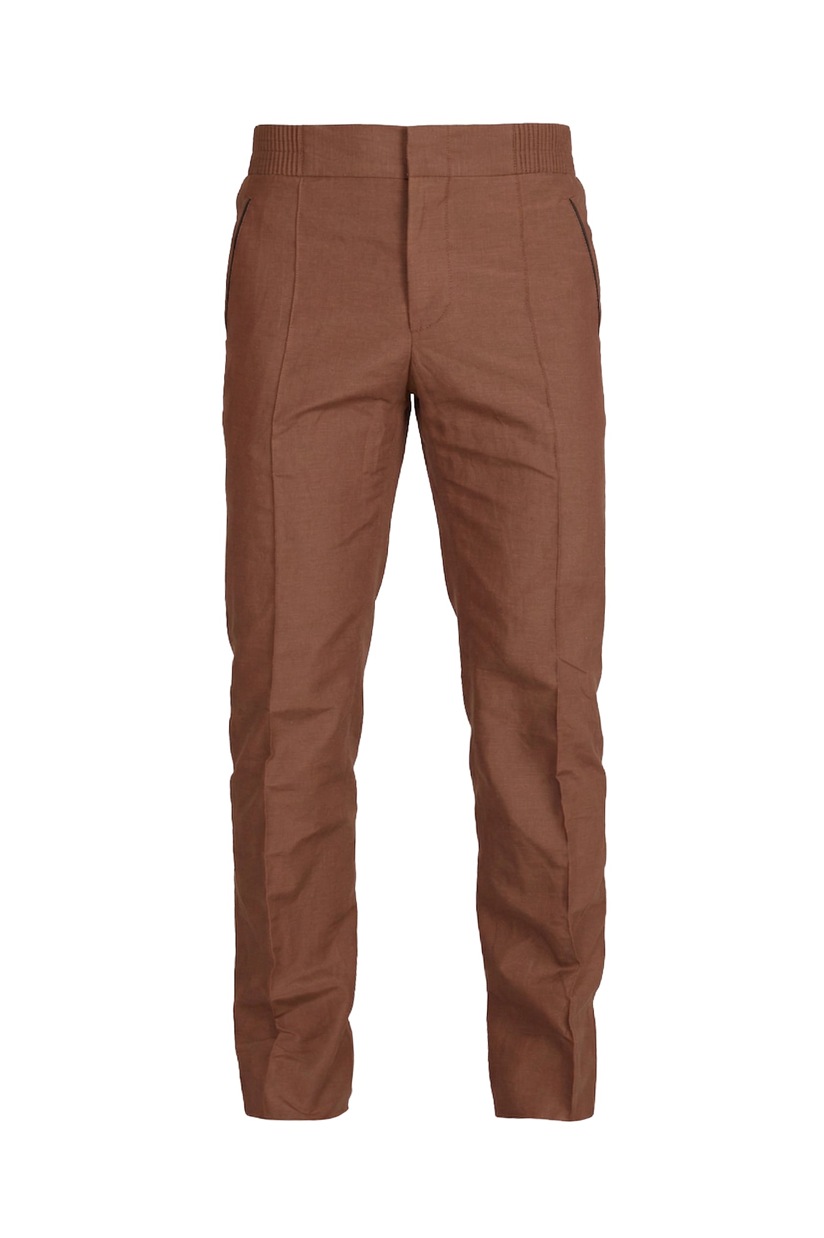 Pantalon à liseré en soie et lin - Marron