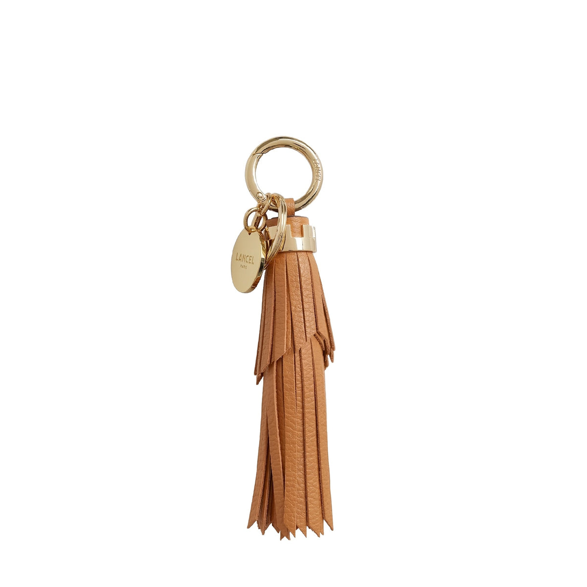 L Neo Carre pom-pom key ring in grained leather - Camel