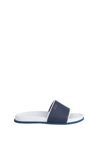 Mules plates à bride métallique en cuir - White Dark Navy Blue