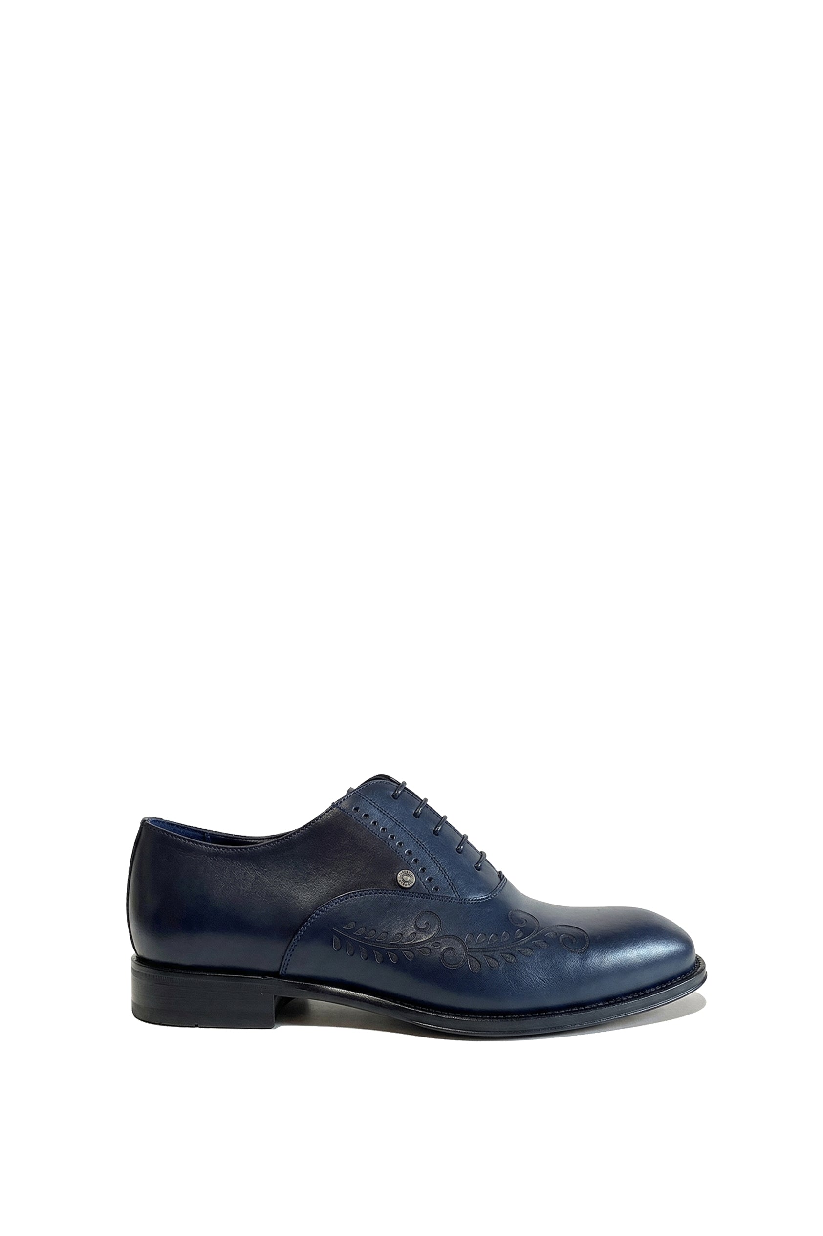 Richelieu à motif fleuri en cuir - Bleu