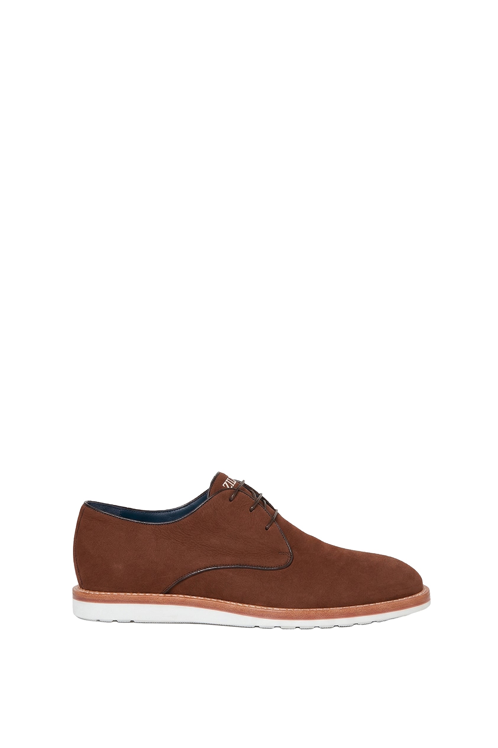 Derbies à surpiqûres en daim - Marron & Blanc