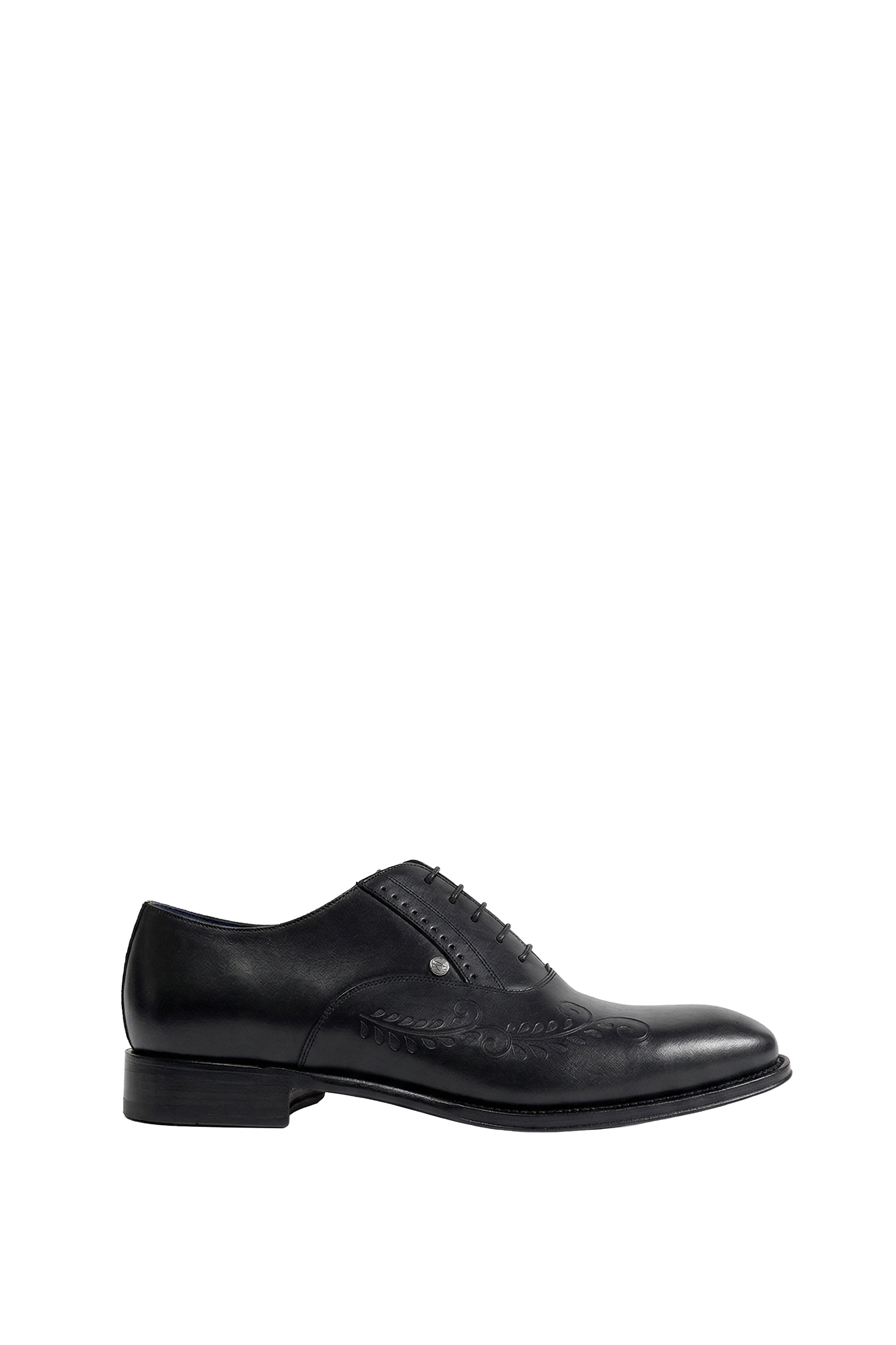 Richelieu à motif fleuri ajouré en cuir - Noir