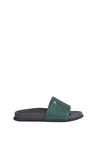 Mules plates à motif tressé en cuir - Vert & Noir