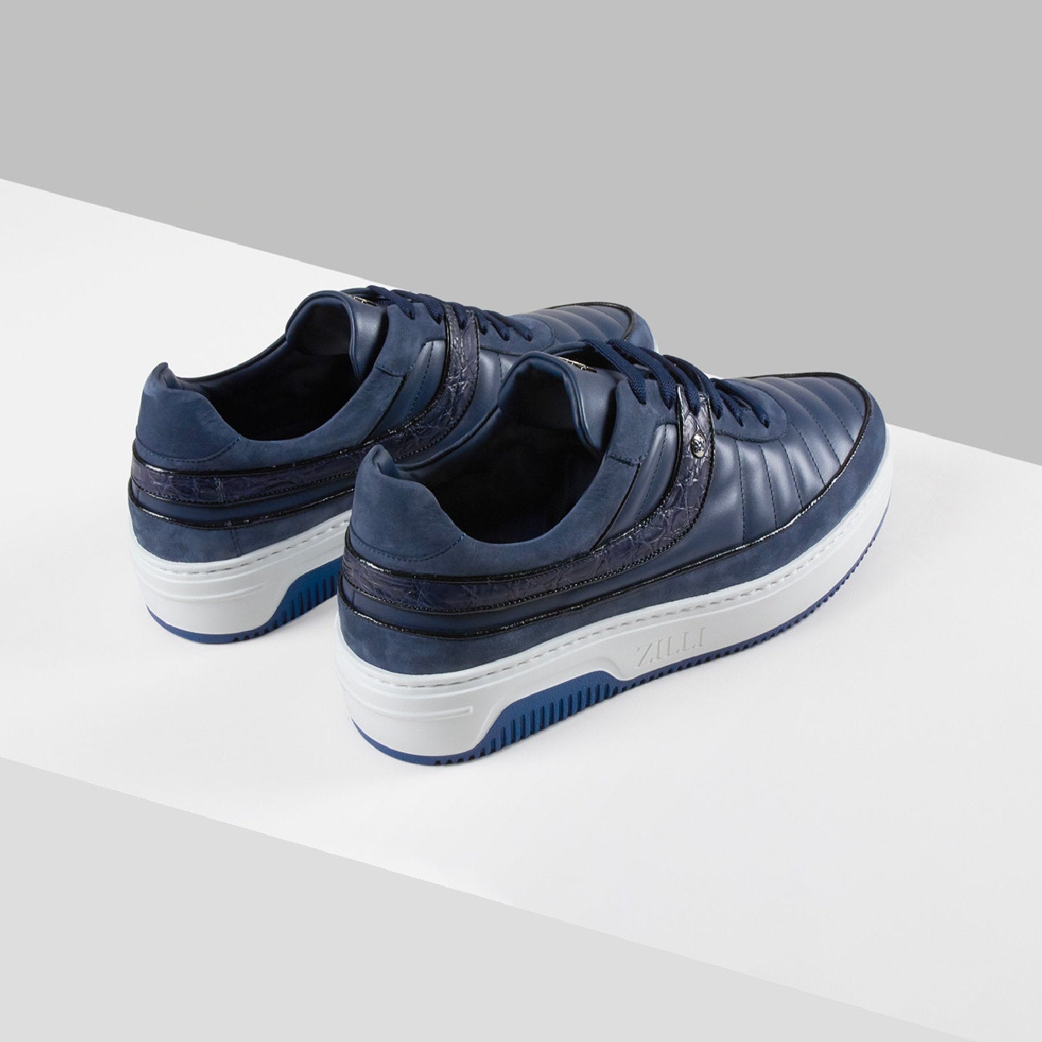 Baskets basses en cachemire - Bleu & Blanc