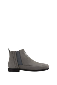 Bottines chelsea à broderie blason en daim - Gris