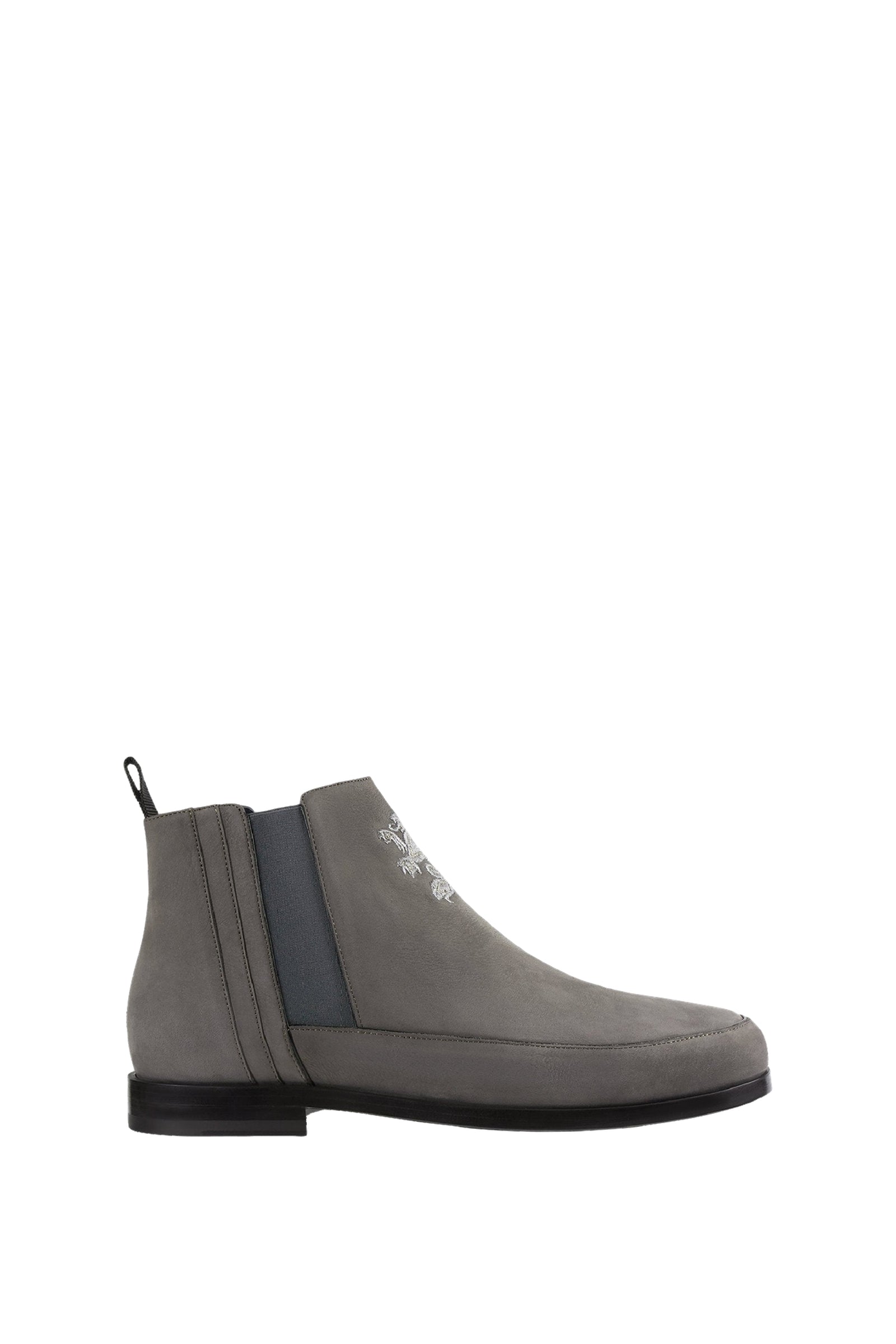 Bottines chelsea à broderie blason en daim - Gris