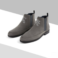 Bottines chelsea à broderie blason en daim - Gris