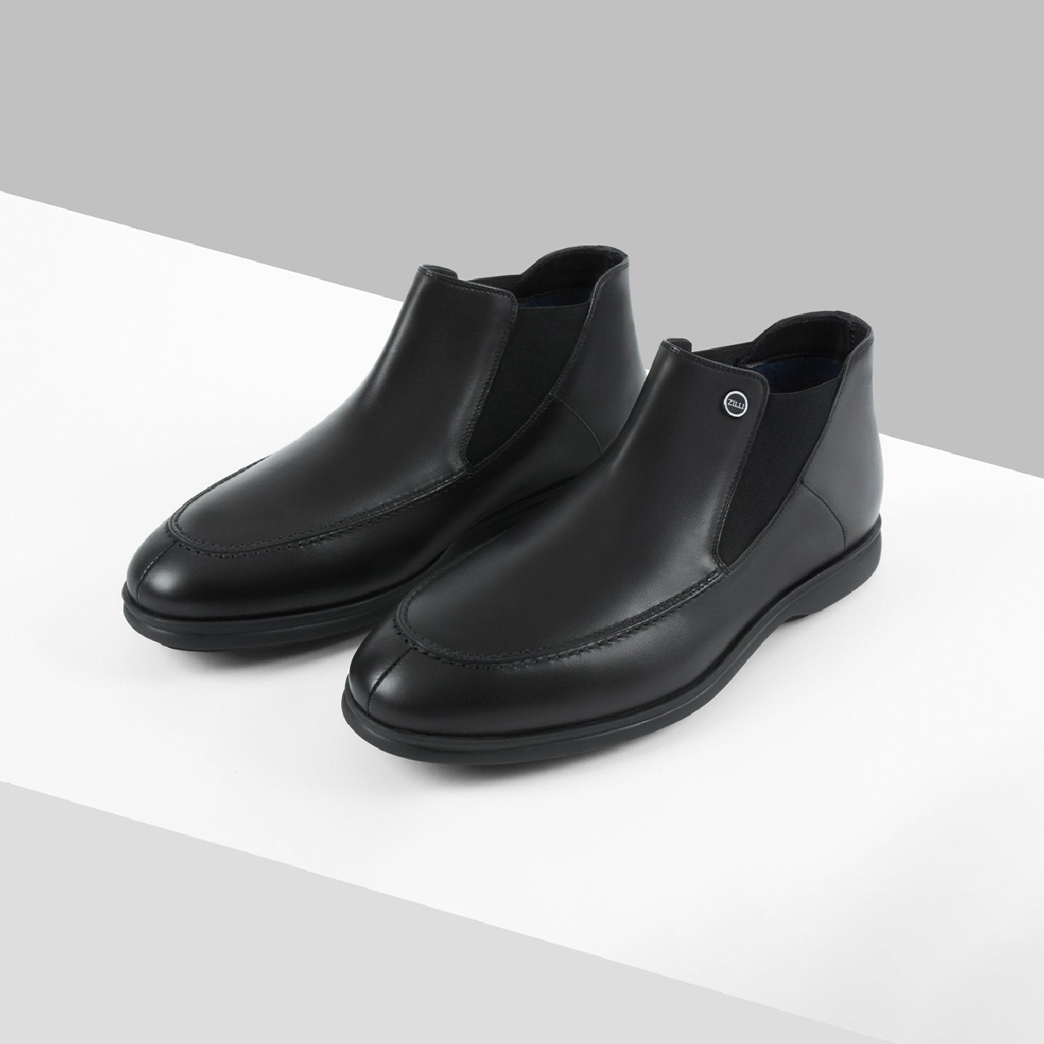 Bottines basses à surpiqûres en cuir - Noir