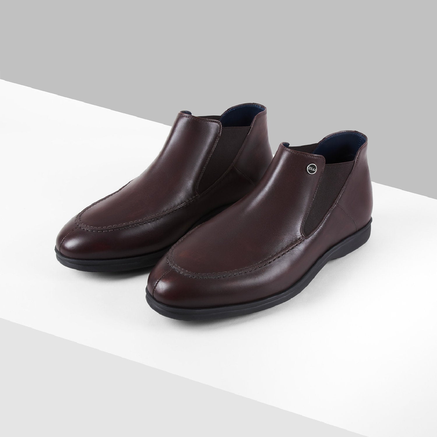 Elasticated leather boots - Bordeaux & Black