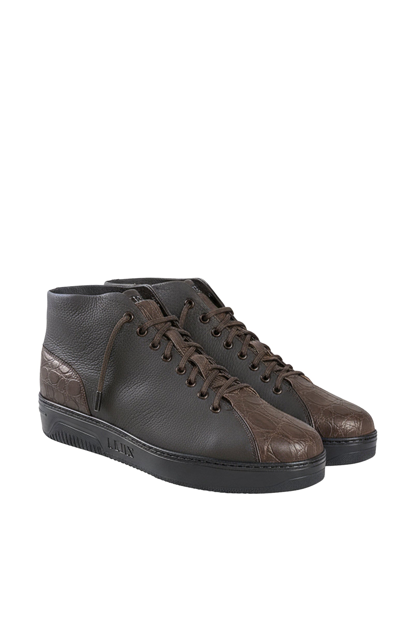 Sneakers texturées en cuir - Brown
