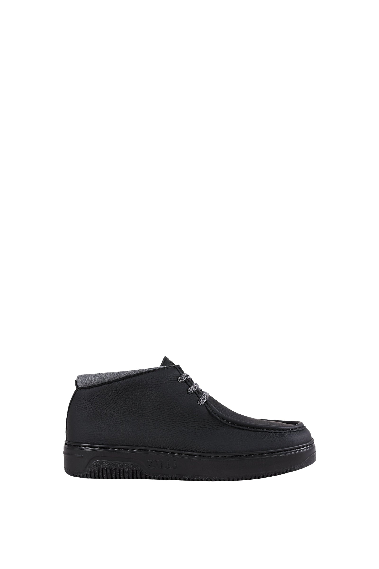 Bottines montantes à semelle crantée en cuir - Noir & Gris