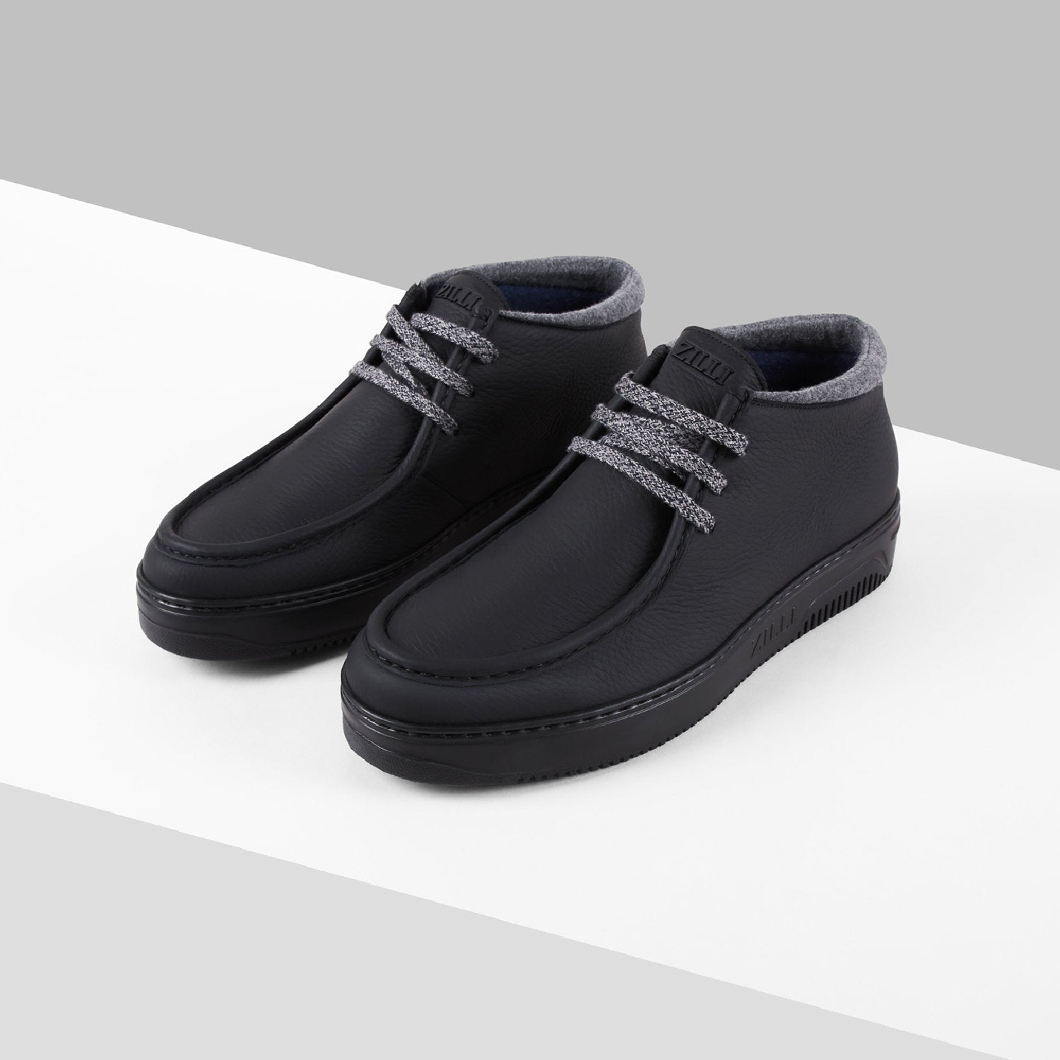 Bottines montantes à semelle crantée en cuir - Noir & Gris