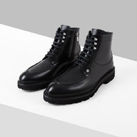Bottines à lacets et semelle crantée en cuir - Noir