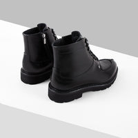 Bottines à lacets et semelle crantée en cuir - Noir