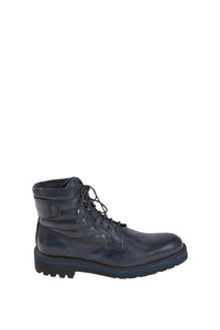 Bottines à lacets matelassées en cuir - Bleu & Noir
