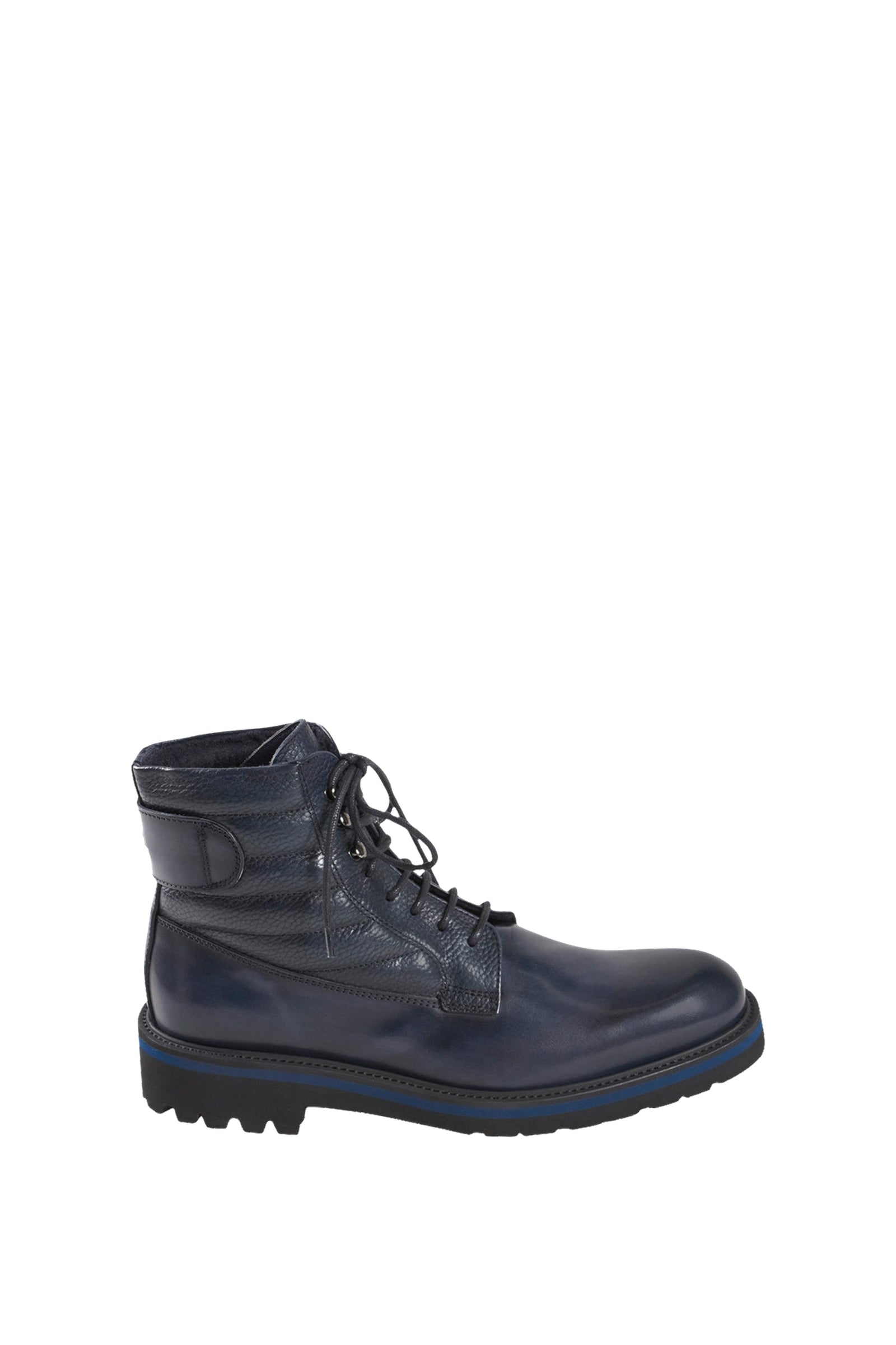 Bottines à lacets matelassées en cuir - Bleu & Noir