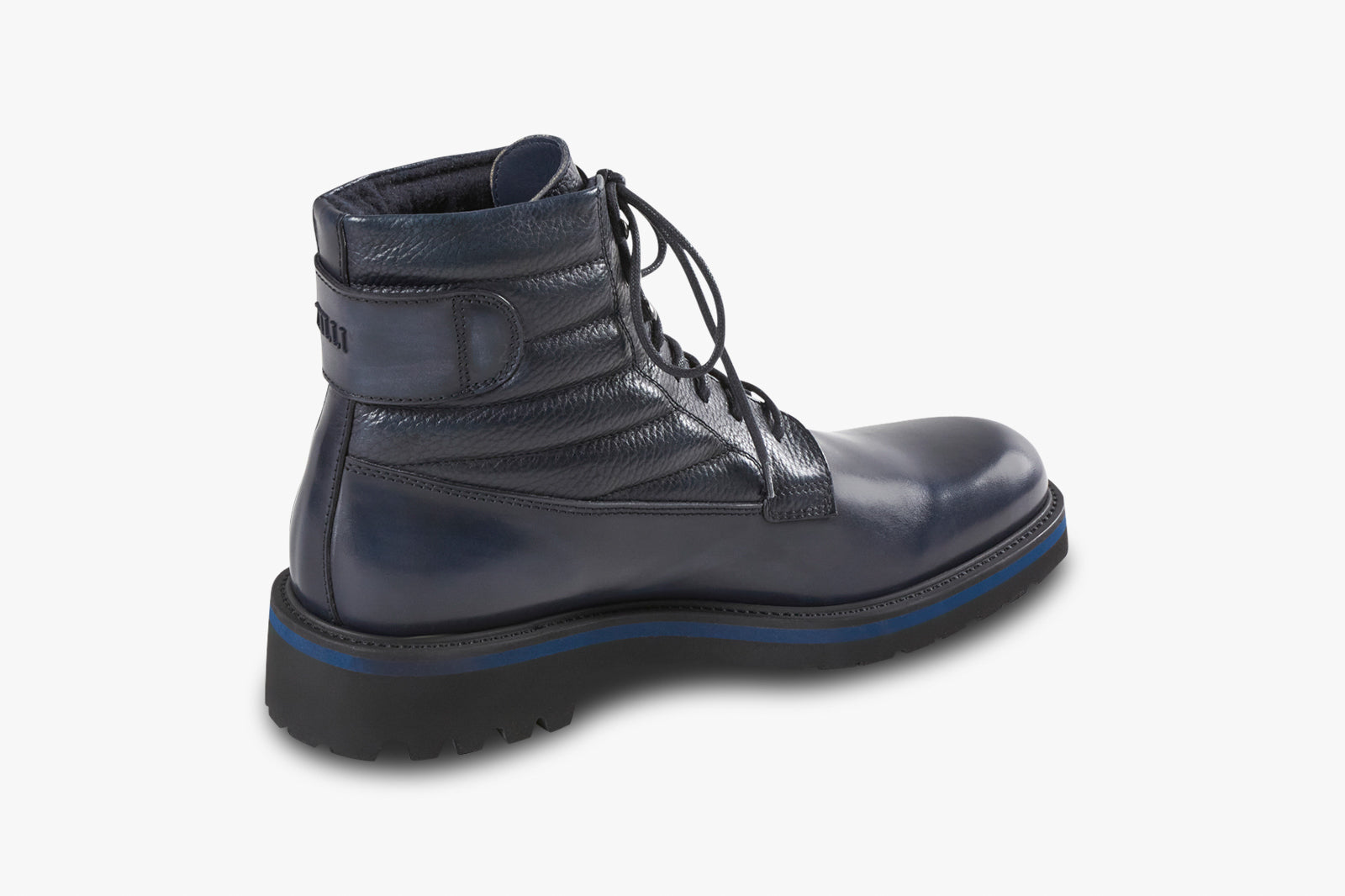 Bottines à lacets matelassées en cuir - Bleu & Noir