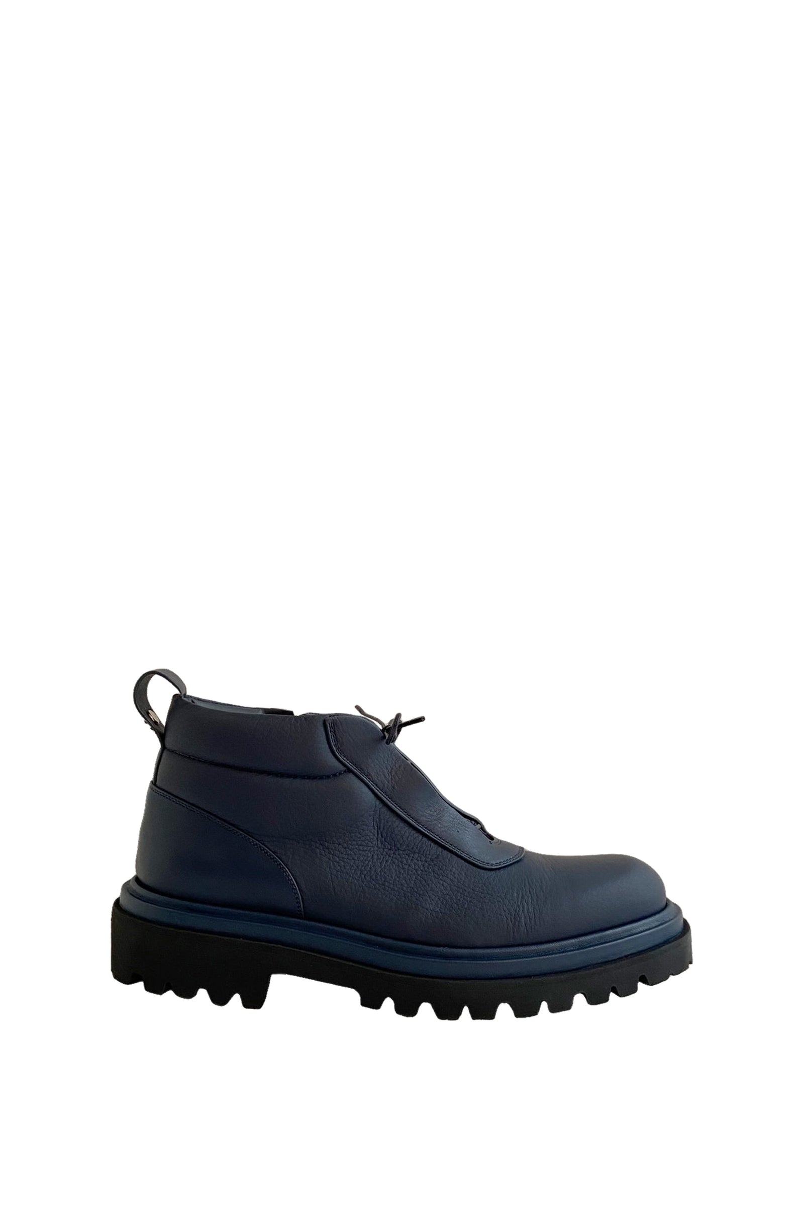Bottines à semelle crantée en cuir exotique grainé - Bleu & Noir