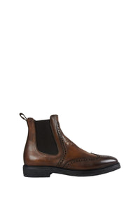 Bottines Chelsea à motif ajouré en cuir - Marron & Noir