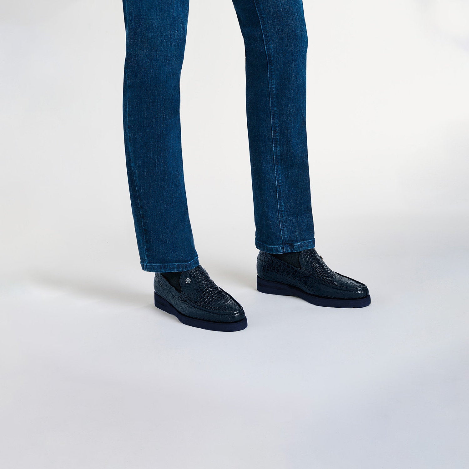 Mocassins à motif embossé en cuir exotique - Vert & Noir