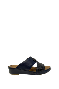 Mules texturées à découpes en cuir exotique - Bleu & Beige